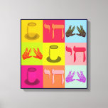 Joods Pop-art Canvas Afdruk<br><div class="desc">De Kop van Kiddush   Kohanim die handen zegenen   van het chai "leven" het symbool</div>