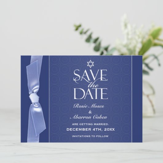 Joods sparen de Date Ribbon Flat Card Save The Date (Staand voorkant)