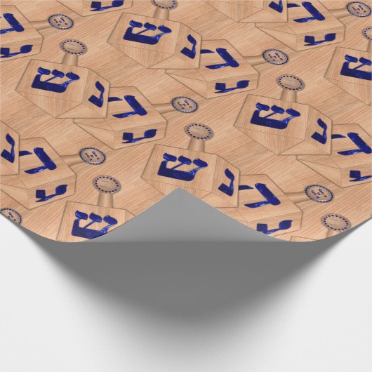 Joods-Wooden-Dreidel-Pair-Wrapping Paper Cadeaupapier (Hoek)