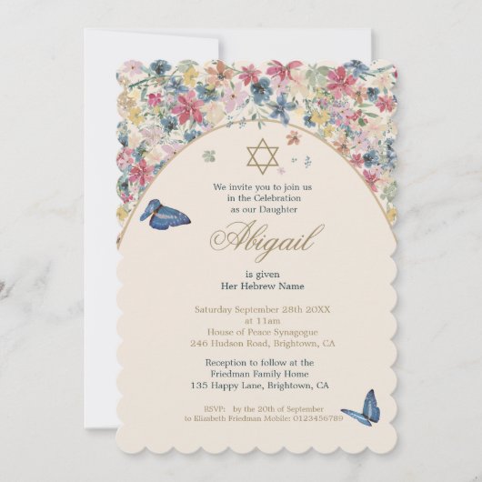 Joodse Baby benoemen Floral Bloemenmeisje Kaart (Voorkant)