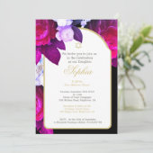 Joodse Baby Naming Floral Paars Black Gold Kaart (Staand voorkant)