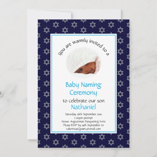 Joodse Baby Naming | Foto | Davidster | Blauw Kaart (Voorkant)