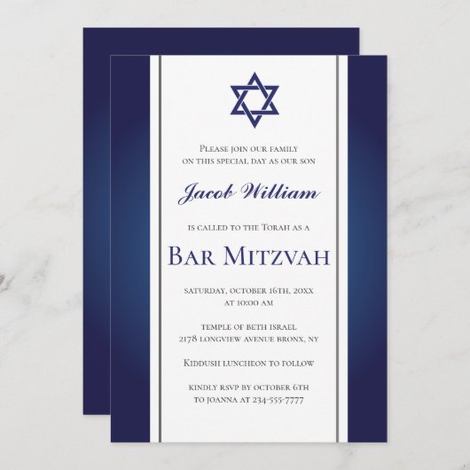 Joodse bar mitswa gepersonaliseerde uitnodiging (Voorkant / Achterkant)