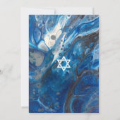 Joodse Bar Mitzvah Blauwe Vloeibare Kunst Uitnodig Kaart (Achterkant)
