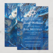 Joodse Bar Mitzvah Blauwe Vloeibare Kunst Uitnodig Kaart (Voorkant / Achterkant)