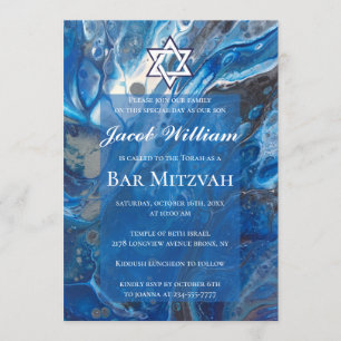 Joodse Bar Mitzvah Blue Fluid Art Uitnodiging