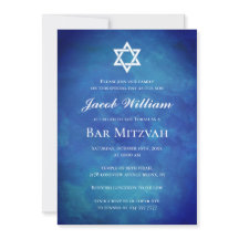 Joodse Bar Mitzvah Blue Waterverf Uitnodiging