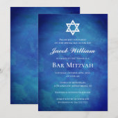 Joodse Bar Mitzvah Blue Waterverf Uitnodiging (Voorkant / Achterkant)