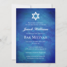 Joodse Bar Mitzvah Blue Waterverf Uitnodiging