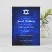 Joodse Bar Mitzvah Blue Waterverf Uitnodiging (Staand voorkant)