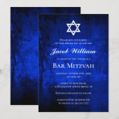 Joodse Bar Mitzvah Blue Waterverf Uitnodiging (Voorkant / Achterkant)