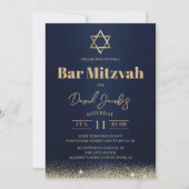 Joodse Bar Mitzvah Modern Navyblauw & Goud Kaart (Voorkant)
