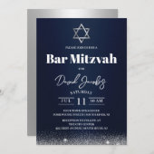 Joodse Bar Mitzvah Star van David Modern Navy Blue Kaart (Voorkant / Achterkant)