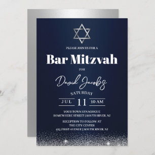 Joodse Bar Mitzvah Star van David Modern Navy Blue Kaart