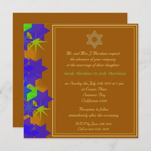 Joodse bruiloft: Davidster Kaart (Voorkant / Achterkant)