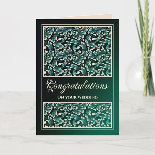 Joodse bruiloft Gefeliciteerd Damask Green Card Bedankkaart (Voorkant)
