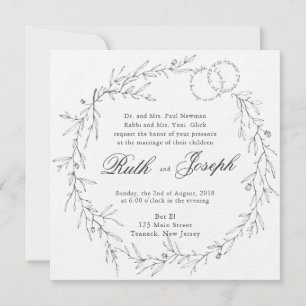 Joodse bruiloft Nodig weelderige bladeren houtskoo Kaart