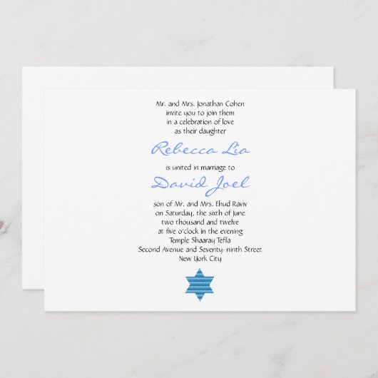 Joodse bruiloft Uitnodiging Hebrew Weddings (Voorkant / Achterkant)