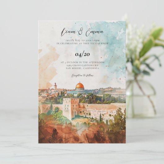 Joodse bruiloft uitnodiging | Jeruzalem Uitnodigen (Staand voorkant)