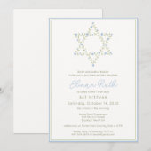 Joodse Elegante Bloemige Davidster Bat Mitzvah Kaart (Voorkant / Achterkant)