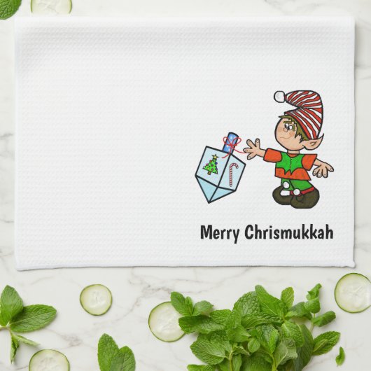 Joodse Elf met Dreidel Chrismukkah Kitchen Towel Theedoek (Gevouwen)