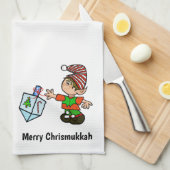 Joodse Elf met Dreidel Chrismukkah Kitchen Towel Theedoek (Quarter Fold)