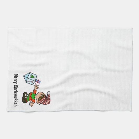 Joodse Elf met Dreidel Chrismukkah Kitchen Towel Theedoek (Horizontaal)