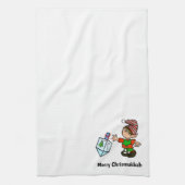 Joodse Elf met Dreidel Chrismukkah Kitchen Towel Theedoek (Verticaal)
