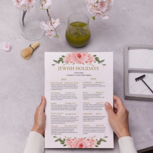 Joodse feestdag kalender 2025 2026 Perzik bloemen Poster