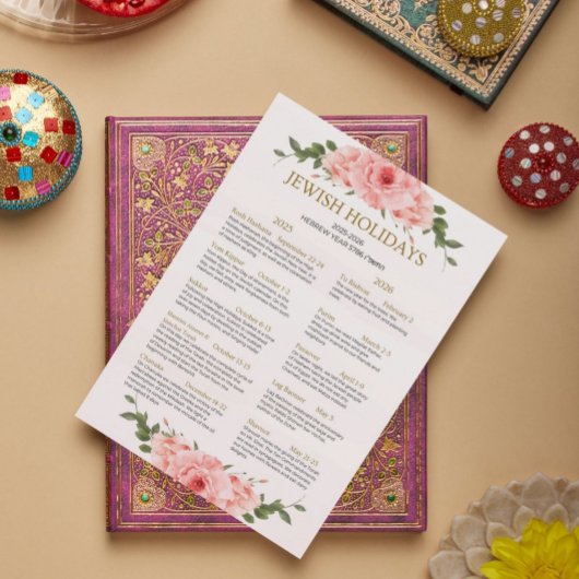 Joodse feestdag kalender 2025 2026 Perzik bloemen Poster