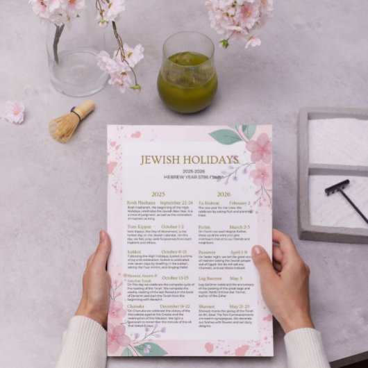 Joodse feestdag kalender 2025 2026 Roze bloemen 57 Poster