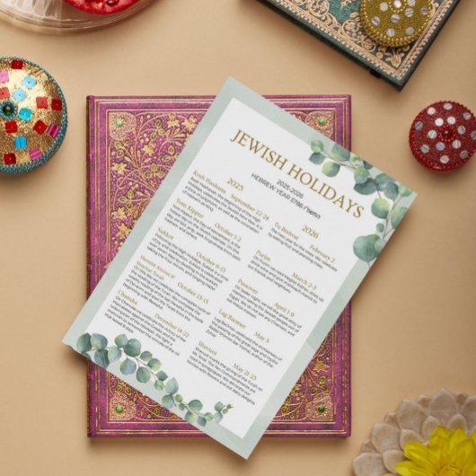 Joodse feestdag kalender 2025 2026 Sage Green 5786 Poster