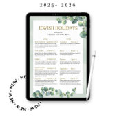 Joodse feestdag kalender 2025 2026 Sage Green 5786 Poster