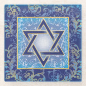 Joodse Feestdagen Ster van David Blue Gold Glazen Onderzetter (Voorkant)