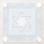 Joodse Feestdagen Ster van David Blue Gold Glazen Onderzetter (Achterkant)