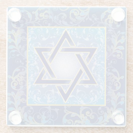 Joodse Feestdagen Ster van David Blue Gold Glazen Onderzetter (Achterkant)