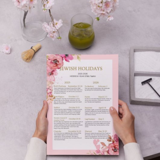 Joodse Feestdagenkalender 2025 2026 Roze bloem Poster