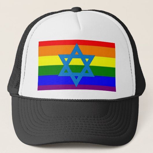Joodse Gay Pride Flag Trucker Pet (Voorkant)