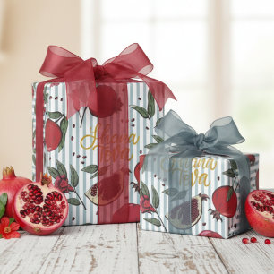 Joodse gestreepte blauwe Shanah Tovah Granaatappel Cadeaupapier