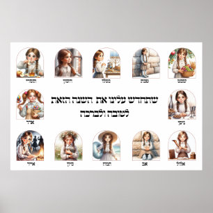 Joodse Hebreeuwse kalender maanden muurkunst voor Poster