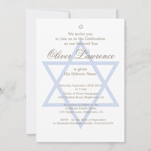 Joodse Hebreeuwse Naming Uitnodiging (Voorkant)