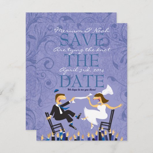 Joodse Hora Stoel Dans Bruiloft Save the Date (Voorkant / Achterkant)