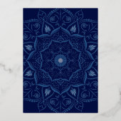 Joodse huwelijksuitnodiging Gold Mandala op blauw Folie Uitnodiging (Achterkant)