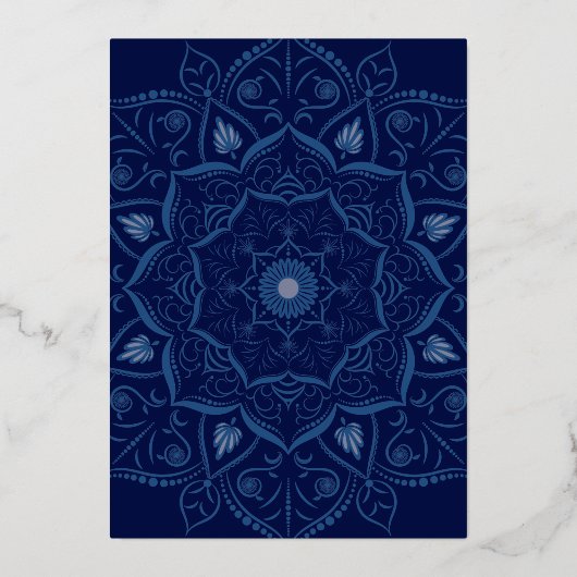 Joodse huwelijksuitnodiging Gold Mandala op blauw Folie Uitnodiging (Achterkant)