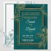 Joodse huwelijksuitnodiging Green Gold Lilies (Voorkant / Achterkant)