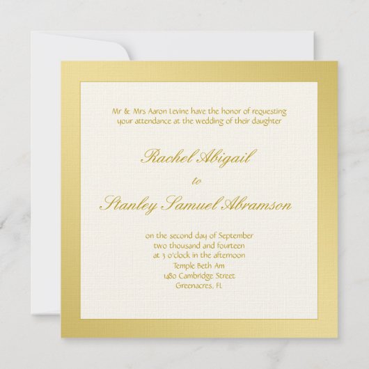 Joodse huwelijksuitnodiging in gouden en ivoren to kaart (Achterkant)