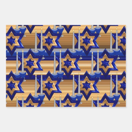 Joodse kandelaars-en-sterren-SET-3 Inpakpapier Vel (Voorkant 3)
