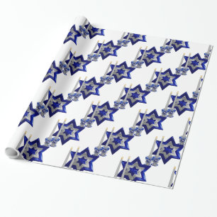 Joodse kandlesticks-and-Star-1-White Cadeaupapier
