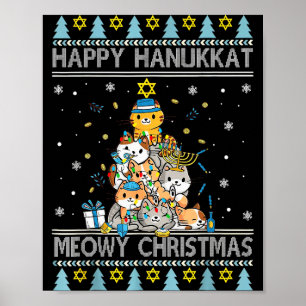 Joodse Kat Vrolijk Kerstfeest Gelukkig Hanukkah Ch Poster