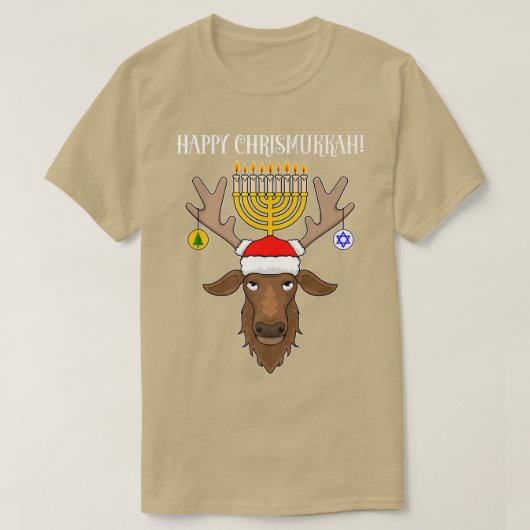 Joodse kerstrenrendierte Happy Chrismukkah T-shirt (Design voorkant)